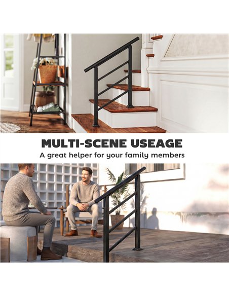 Outsunny Outdoor Handrail for Stairs, 0°-45° Adjustable Wrought Iron Exterior Handrail, Fit 1 to 3 Steps Stair Railing - pic 205602 | FastDaddyshop