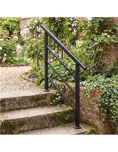 Outsunny Outdoor Handrail for Stairs, 0°-45° Adjustable Wrought Iron Exterior Handrail, Fit 1 to 3 Steps Stair Railing