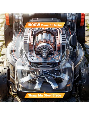 Outsunny 1800W Electric Lawnmower with 40cm Cutting Width, Mulching Feature, 50L Grass Collection Bag, 6 Cutting Heights