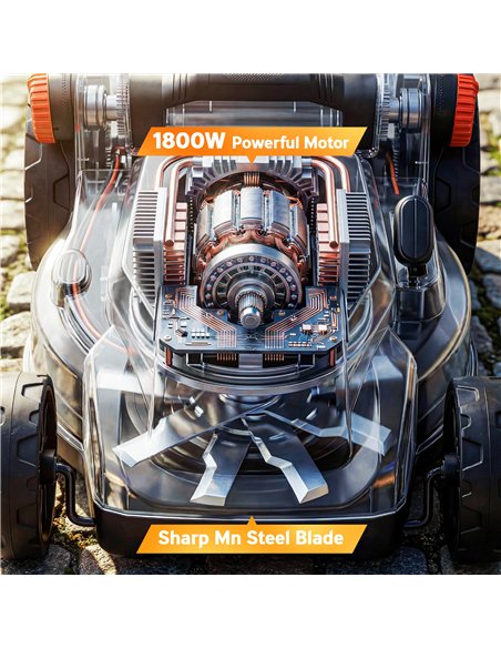Outsunny 1800W Electric Lawnmower with 40cm Cutting Width, Mulching Feature, 50L Grass Collection Bag, 6 Cutting Heights - pic 205608 | FastDaddyshop