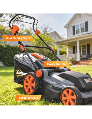 Outsunny 1800W Electric Lawnmower with 40cm Cutting Width, Mulching Feature, 50L Grass Collection Bag, 6 Cutting Heights