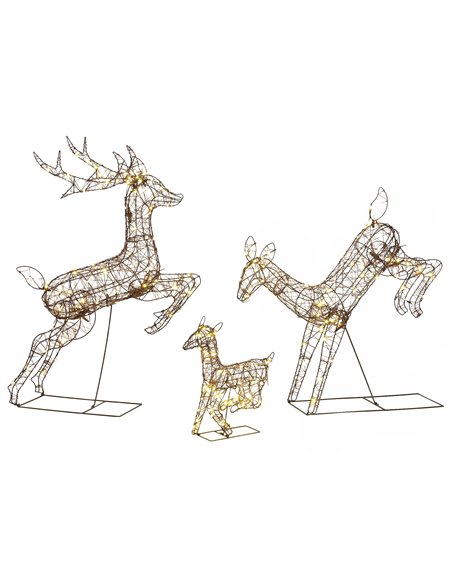 Outsunny 3-Piece Light Up Deer Family Set of 3, Lighted Reindeer Christmas Decorations Outdoor with 200 LED Lights, Brown - pic 205614 | FastDaddyshop