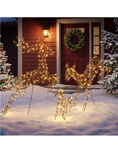 Outsunny 3-Piece Light Up Deer Family Set of 3, Lighted Reindeer Christmas Decorations Outdoor with 200 LED Lights, Brown