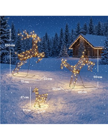 Outsunny 3-Piece Light Up Deer Family Set of 3, Lighted Reindeer Christmas Decorations Outdoor with 200 LED Lights, Brown