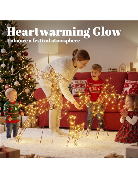 Outsunny 3-Piece Light Up Deer Family Set of 3, Lighted Reindeer Christmas Decorations Outdoor with 200 LED Lights, Brown - pic 205617 | FastDaddyshop