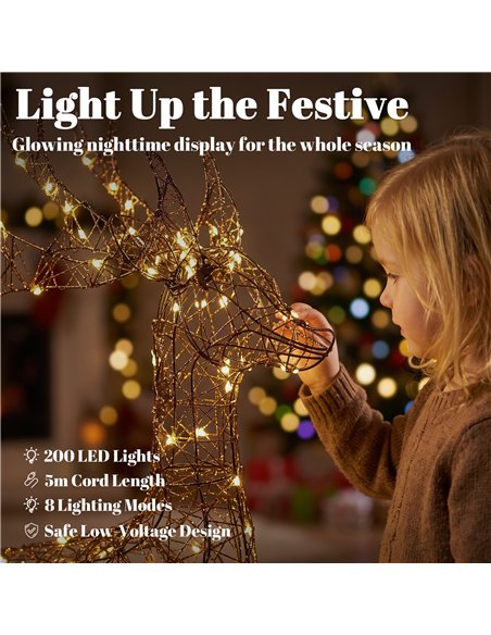 Outsunny 3-Piece Light Up Deer Family Set of 3, Lighted Reindeer Christmas Decorations Outdoor with 200 LED Lights, Brown - pic 205618 | FastDaddyshop