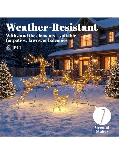 Outsunny 3-Piece Light Up Deer Family Set of 3, Lighted Reindeer Christmas Decorations Outdoor with 200 LED Lights, Brown - pic 205620 | FastDaddyshop