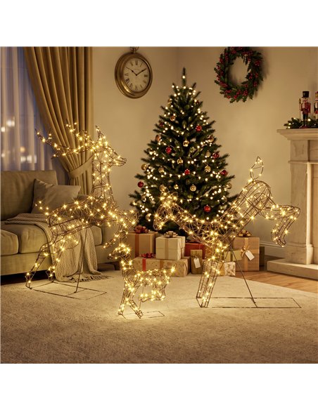Outsunny 3-Piece Light Up Deer Family Set of 3, Lighted Reindeer Christmas Decorations Outdoor with 200 LED Lights, Brown - pic 205621 | FastDaddyshop