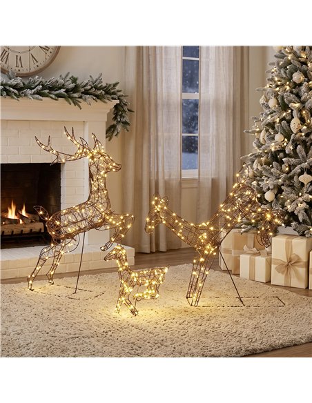 Outsunny 3-Piece Light Up Deer Family Set of 3, Lighted Reindeer Christmas Decorations Outdoor with 200 LED Lights, Brown - pic 205622 | FastDaddyshop