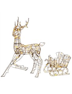 Outsunny Lighted Reindeer and Sleigh Set, 2-Piece PP Rattan Outdoor Christmas Decoration with LEDs, 8 Modes, Daily Timer