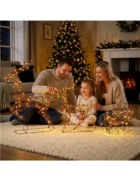 Outsunny 3-Piece Lighted Reindeer and Sleigh Set, PP Rattan Outdoor Christmas Decoration with LEDs, 8 Modes, Daily Timer - pic 205639 | FastDaddyshop