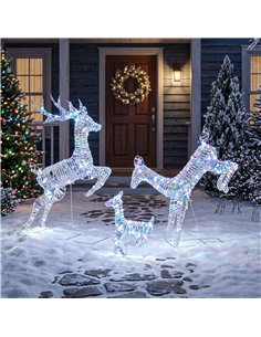 Outsunny 3-Piece Lighted Reindeer Family Set, Iridescent Outdoor Christmas Decoration, Deer Family with 8 Modes, Daily Timer 2
