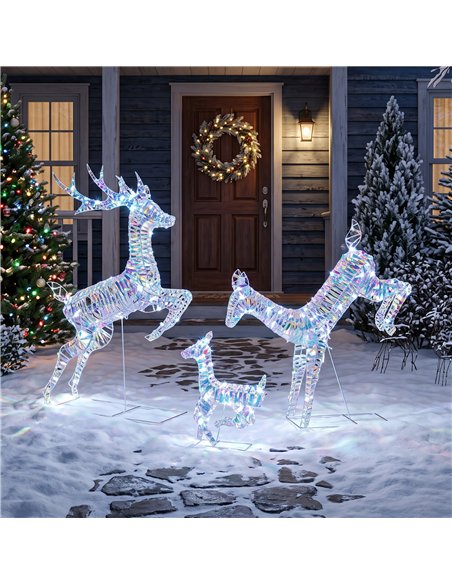 Outsunny 3-Piece Lighted Reindeer Family Set, Iridescent Outdoor Christmas Decoration, Deer Family with 8 Modes, Daily Timer - pic 205642 | FastDaddyshop