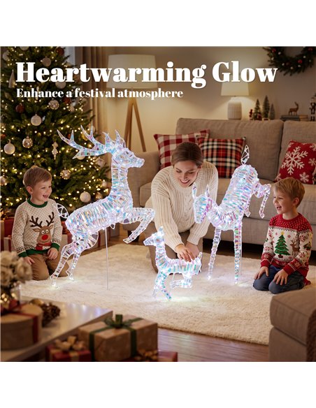Outsunny 3-Piece Lighted Reindeer Family Set, Iridescent Outdoor Christmas Decoration, Deer Family with 8 Modes, Daily Timer - pic 205644 | FastDaddyshop