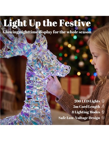Outsunny 3-Piece Lighted Reindeer Family Set, Iridescent Outdoor Christmas Decoration, Deer Family with 8 Modes, Daily Timer