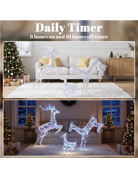 Outsunny 3-Piece Lighted Reindeer Family Set, Iridescent Outdoor Christmas Decoration, Deer Family with 8 Modes, Daily Timer - pic 205646 | FastDaddyshop