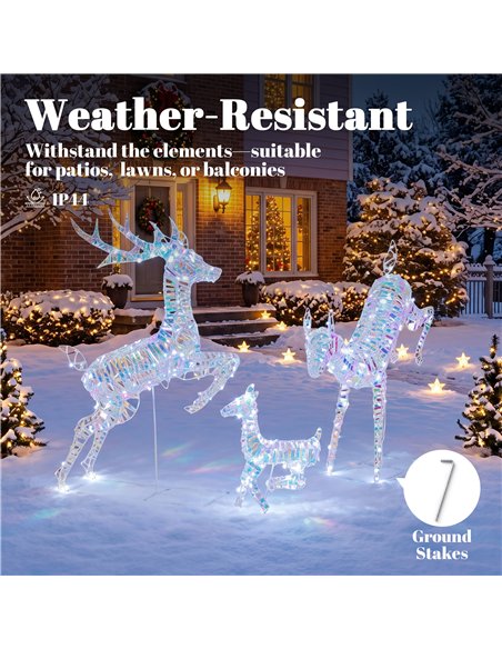 Outsunny 3-Piece Lighted Reindeer Family Set, Iridescent Outdoor Christmas Decoration, Deer Family with 8 Modes, Daily Timer - pic 205647 | FastDaddyshop