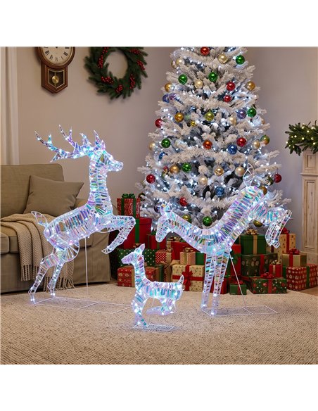 Outsunny 3-Piece Lighted Reindeer Family Set, Iridescent Outdoor Christmas Decoration, Deer Family with 8 Modes, Daily Timer - pic 205648 | FastDaddyshop