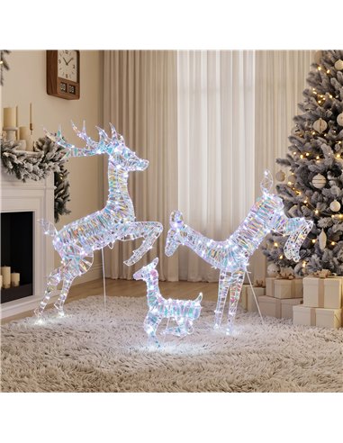 Outsunny 3-Piece Lighted Reindeer Family Set, Iridescent Outdoor Christmas Decoration, Deer Family with 8 Modes, Daily Timer