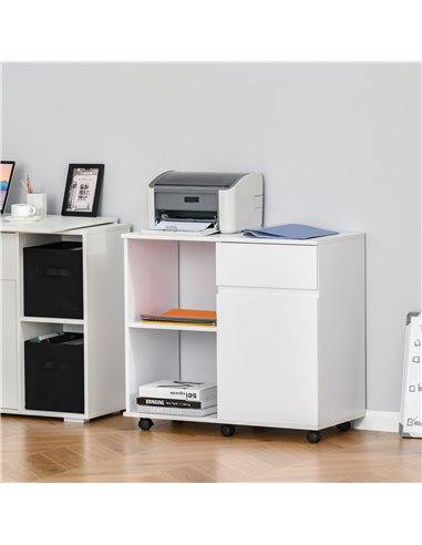 HOMCOM Filing Cabinet, Printer Stand with Open Storage Shelves, White