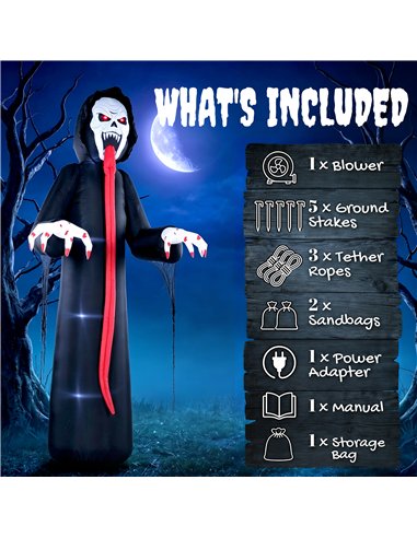 Outsunny 10 FT Halloween Inflatable Skeleton, Scary Halloween Decoration with Built-in LED Lights for Indoor Outdoor Decor