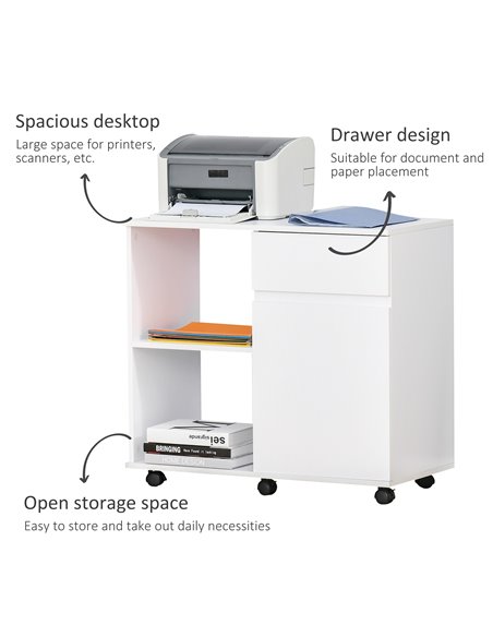 HOMCOM Filing Cabinet, Printer Stand with Open Storage Shelves, White - pic 20567 | FastDaddyshop