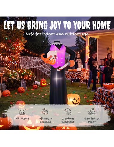 Outsunny 6 FT Halloween Inflatable Headless Skeleton, Blow Up Halloween Skeleton Decoration with LED Lights for Indoor Outdoor