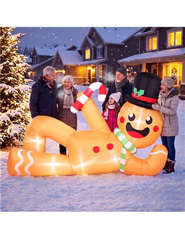 Outsunny 9.8ft Giant Christmas Inflatable Gingerbread Man Side-Lying, Outdoor Blow Up Christmas Decoration with LEDs, Bag