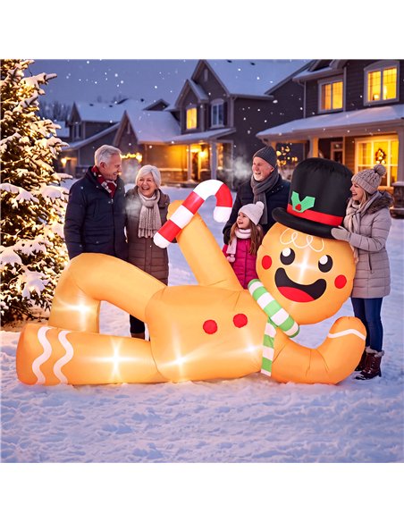 Outsunny 9.8ft Giant Christmas Inflatable Gingerbread Man Side-Lying, Outdoor Blow Up Christmas Decoration with LEDs, Bag - pic 205687 | FastDaddyshop