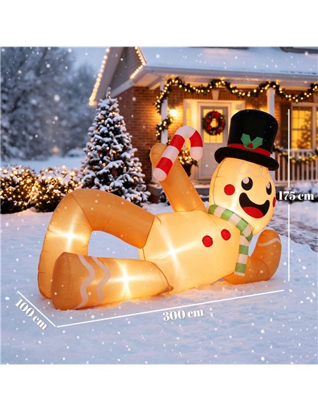 Outsunny 9.8ft Giant Christmas Inflatable Gingerbread Man Side-Lying, Outdoor Blow Up Christmas Decoration with LEDs, Bag - pic 205688 | FastDaddyshop
