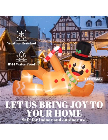 Outsunny 9.8ft Giant Christmas Inflatable Gingerbread Man Side-Lying, Outdoor Blow Up Christmas Decoration with LEDs, Bag