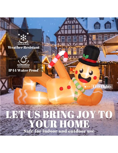 Outsunny 9.8ft Giant Christmas Inflatable Gingerbread Man Side-Lying, Outdoor Blow Up Christmas Decoration with LEDs, Bag - pic 205689 | FastDaddyshop
