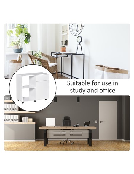 HOMCOM Filing Cabinet/Printer Stand with Open Storage Shelves, for Home or Office Use, Including an Easy Drawer, White - pic 20569 | FastDaddyshop