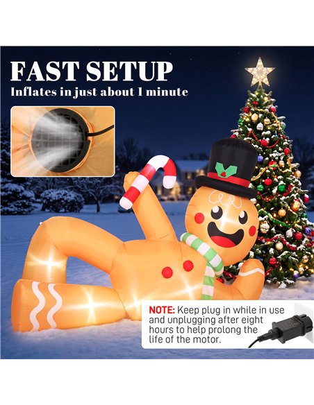 Outsunny 9.8ft Giant Christmas Inflatable Gingerbread Man Side-Lying, Outdoor Blow Up Christmas Decoration with LEDs, Bag - pic 205690 | FastDaddyshop