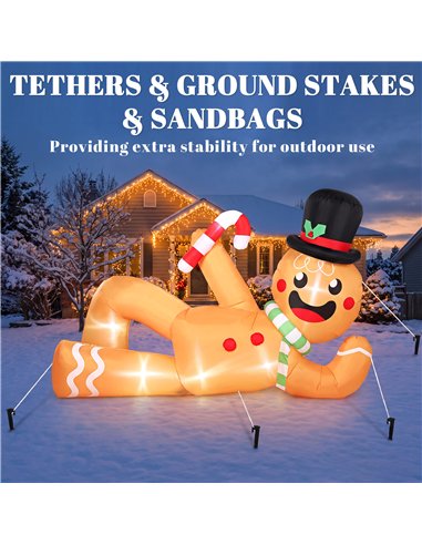 Outsunny 9.8ft Giant Christmas Inflatable Gingerbread Man Side-Lying, Outdoor Blow Up Christmas Decoration with LEDs, Bag