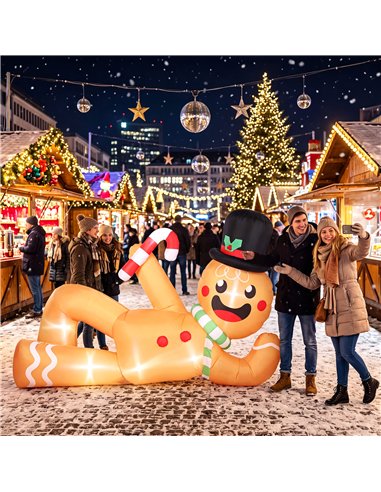 Outsunny 9.8ft Giant Christmas Inflatable Gingerbread Man Side-Lying, Outdoor Blow Up Christmas Decoration with LEDs, Bag