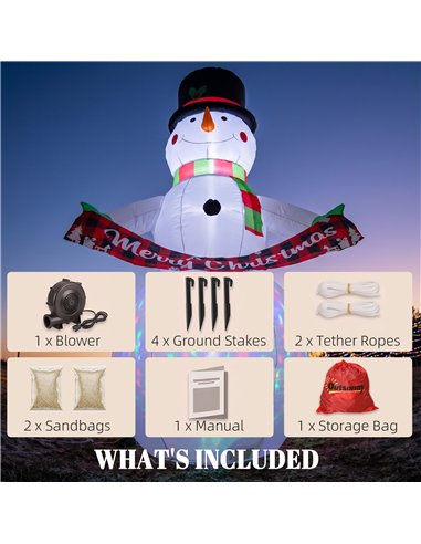 Inflatable Christmas Decoration, Outsunny 6.7FT Christmas Inflatable Snowman with Colourful LED Light