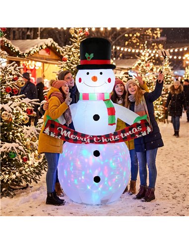 Inflatable Christmas Decoration, Outsunny 6.7FT Christmas Inflatable Snowman with Colourful LED Light