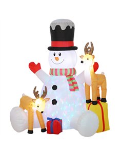 Outsunny 7ft Giant Christmas Inflatable Snowman with 2 Reindeer, Outdoor Blow Up Christmas Decoration with LEDs, Bag