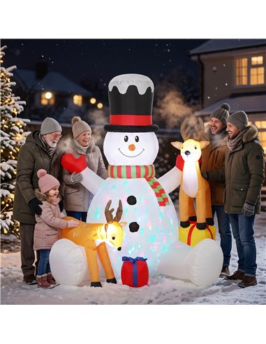 Outsunny 7ft Giant Christmas Inflatable Snowman with 2 Reindeer, Outdoor Blow Up Christmas Decoration with LEDs, Bag