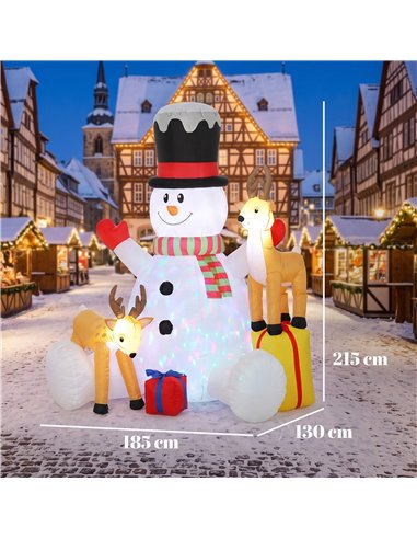 Outsunny 7ft Giant Christmas Inflatable Snowman with 2 Reindeer, Outdoor Blow Up Christmas Decoration with LEDs, Bag