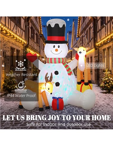Outsunny 7ft Giant Christmas Inflatable Snowman with 2 Reindeer, Outdoor Blow Up Christmas Decoration with LEDs, Bag