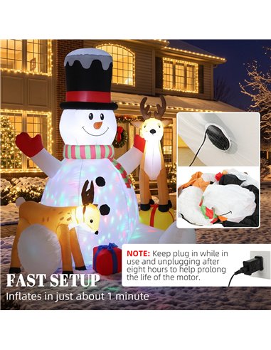 Outsunny 7ft Giant Christmas Inflatable Snowman with 2 Reindeer, Outdoor Blow Up Christmas Decoration with LEDs, Bag