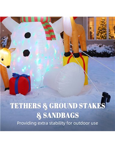 Outsunny 7ft Giant Christmas Inflatable Snowman with 2 Reindeer, Outdoor Blow Up Christmas Decoration with LEDs, Bag