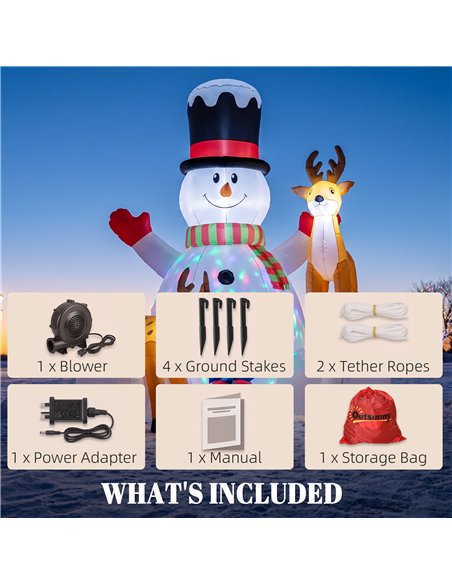 Outsunny 7ft Giant Christmas Inflatable Snowman with 2 Reindeer, Outdoor Blow Up Christmas Decoration with LEDs, Bag - pic 205710 | FastDaddyshop
