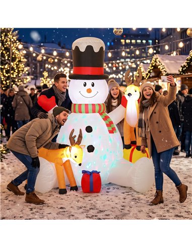 Outsunny 7ft Giant Christmas Inflatable Snowman with 2 Reindeer, Outdoor Blow Up Christmas Decoration with LEDs, Bag