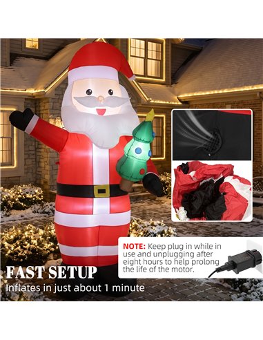 Outsunny Inflatable Christmas Decoration, 8FT Christmas Inflatable Santa with Bright LED Light, Red