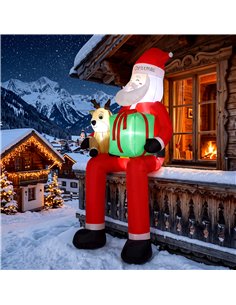Outsunny 9.3ft Giant Christmas Inflatable Hanging Santa Claus Sitting w/ Reindeer, Gift Box 2