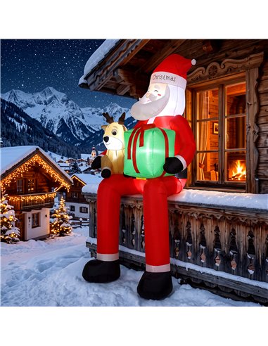 Outsunny 9.3ft Giant Christmas Inflatable Hanging Santa Claus Sitting w/ Reindeer, Gift Box