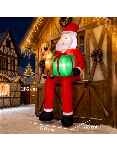 Outsunny 9.3ft Giant Christmas Inflatable Hanging Santa Claus Sitting w/ Reindeer, Gift Box